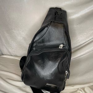 Black color faux Leather messenger bag Shoulder bag